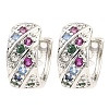 Brass with Colorful Cubic Zirconia Thick Hoop Earrings EJEW-D078-28P-1