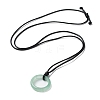 Natural Green Aventurine Ring Pendant Necklace with Waxed Cords NJEW-R262-01A-09-2