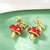 Mushroom with Bowknot Brass Enamel Dangle Stud Earrings EJEW-F895-25B-G-3