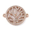 Rack Plating Brass Micro Pave Clear Cubic Zirconia Flat Round with Tree Connector Charms KK-A234-034RG-1