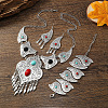 Teardrop Alloy & Synthetic Turquoise Pendant Necklaces & Dangle Earrings & Bracelets Sets FS-WG28263-01-2