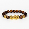 Golden Plated Alloy Pi Xiu 8MM Natural Tiger Eye Round Beaded Stretch Bracelet for Men QJ0349-5-1