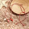 Summer Beach Porcelain Fish & Natural Cowrie Shell Pendant Cotton Cord Adjustable Necklaces FS-WG63638-01-3