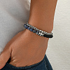 Natural Blue Spot Jasper and Frosted Obsidian Round Beaded 2-Strand Bracelets with 201 Stainless Steel Wheat Chains for Men Women NT5911-2-3