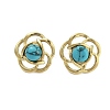 Ion Plating(IP) 304 Stainless Steel & Synthetic Turquoise Beaded Stud Earrings for Women EJEW-N054-36G-1