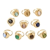 304 Stainless Steel with Glass Cat Eye Cuff Rings for Women RJEW-K309-40D-4
