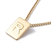 Stainless Steel Initial Letter Rectangle Pendant Necklace for Men Women LS-NJEW-E090-01G-18-1