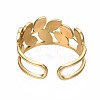 304 Stainless Steel Leaf Wrap Open Cuff Ring RJEW-T023-49G-2