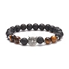 Natural Lava Rock & Tiger Eye Stretch Bracelet with Alloy Beaded BJEW-TA00147-03-1