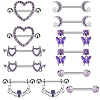 6 Styles 316L Surgical Stainless Steel Cubic Zirconia Nipple Nail Ring Sets WGE45DD-07-2