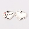 Wedding Theme Antique Silver Tone Tibetan Style Alloy Heart with Groom Rhinestone Charms LS-TIBEP-N005-20B-1