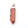Yoga Chakra Jewelry Platinum Plated Brass Gemstone Double Terminated Pointed Big Pendants G-P053-19H-2