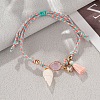 Bohemian Alloy Glass Teardrop and Natural Shell Charm Braided Cotton Cord Anklets for Women FS-WGB863D-01-5