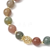 3Pcs Natural Indian Agate & Citrine & Aquamarine & Rose Quartz & Amethyst Round Beaded Bracelets BJEW-JB11925-6