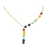 Chakra Round Natural Gemstone Beaded Pendant Brass Cable Chain Necklaces for Women NJEW-JN06266-2