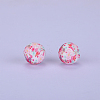 Printed Round with Flower Pattern Silicone Focal Beads SI-JX0056A-174-1