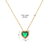 Stainless Steel Pave Green Cubic Zirconia Heart-Shaped Pendant Necklaces for Women QU3786-1