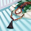 Round Wood & Mixed Gemstone Beaded Double Layer Necklace with Brass Magnetic Claslp NJEW-JN03857-3