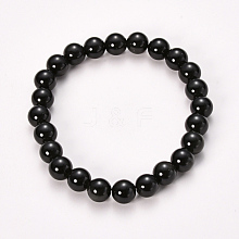 Natural Obsidian Beaded Stretch Bracelets BJEW-Q692-12-8mm