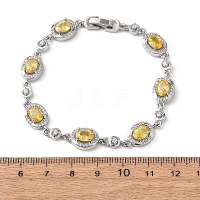 Oval Brass Micro Pave Cubic Zirconia Link Chain Bracelets for Women BJEW-D387-04P-04-1