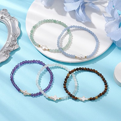 Natural  Mixed Gemstone Beaded Stretch Bracelets BJEW-JB11272-1