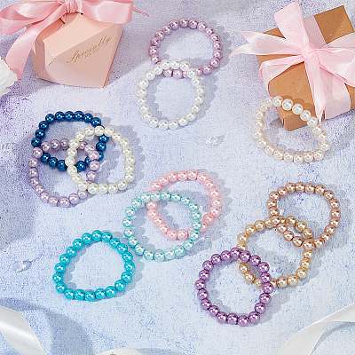 12Pcs 12 Colors Glass Pearl Stretch Bracelets Set BJEW-FH00001-1