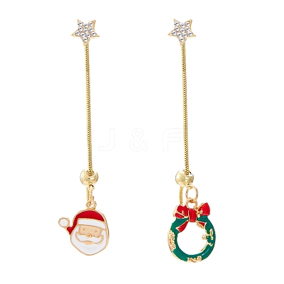 Christmas Aloy Enamel Dangle Stud Earrings for Women EJEW-F399-05A-G-1