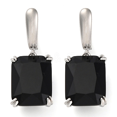 Brass Pave Cubic Zirconia Rectangle Hoop Earrings for Women EJEW-I304-28P-07-1