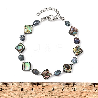 Dyed Natural Pearl & Paua Shell Beaded Bracelets for Women BJEW-JB14146-1