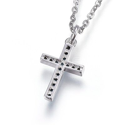 Brass Micro Pave Cubic Zirconia Pendant Necklaces NJEW-L146-12P-1