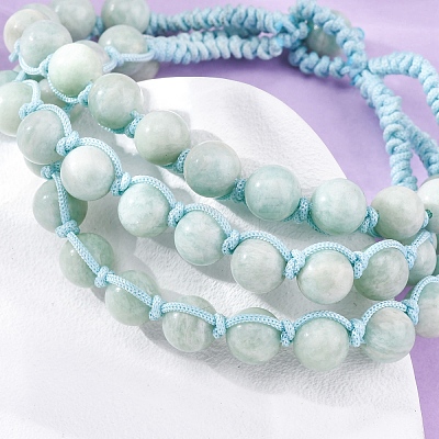 Natural Amazonite Round Beaded Multi-strand Bracelets for Men Women BJEW-G743-02A-1