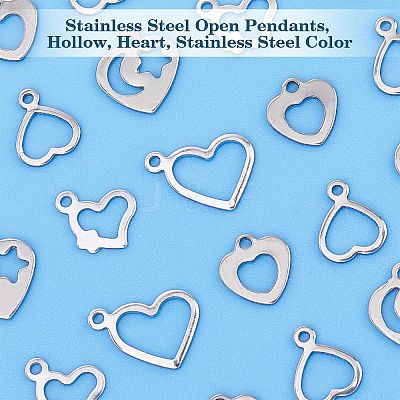 150Pcs 5 Style 304 Stainless Steel Open Pendants STAS-UN0030-54-1