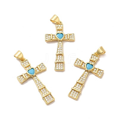 Rack Plating Brass Micro Pave Cubic Zirconia Pendants KK-K165-07G-05-1