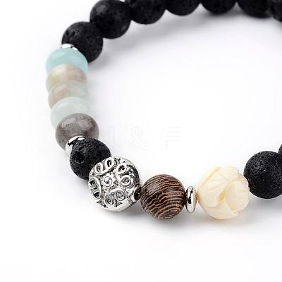 Natural Lava Rock Beads Stretch Bracelets BJEW-JB03394-01-1