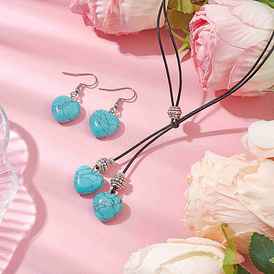Synthetic Turquoise Heart Lariat Necklace & Dangle Earring Sets SJEW-JS01303-1