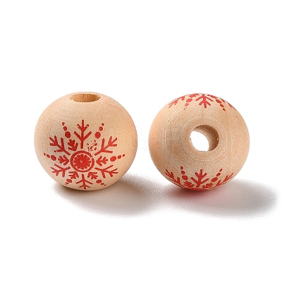 Printed Wood European Beads WOOD-Z002-08H-1