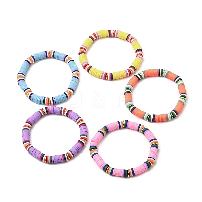 5Pcs 5 Color Polymer Clay Heishi Surfer Stretch Bracelets Set BJEW-JB09862-1