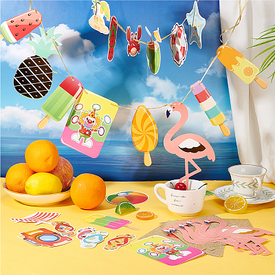5 Bags 5 Style Summer Birthday Theme Paper Hanging Decorations & Flag Banners HJEW-GA0001-46-1