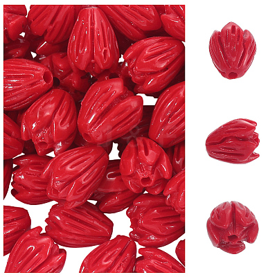 100Pcs Dyed Synthetic Coral Carved Beads CORA-SC0001-14-1