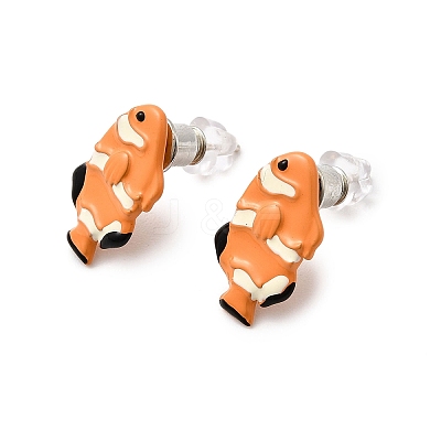 Brass Enamel Stud Earrings EJEW-A148-01B-1