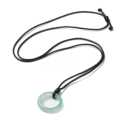 Natural Green Aventurine Ring Pendant Necklace with Waxed Cords NJEW-R262-01A-09-1