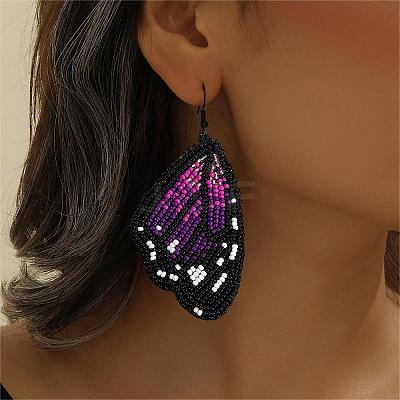 Bohemian Style Green Butterfly Wing Glass Bead Handmade Dangle Earrings GG1438-1