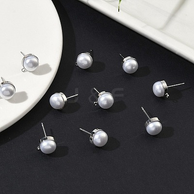 SHEGRACE Brass ABS Imitation Pearl Half Round Stud Earring Findings XGR0100P-119P-1