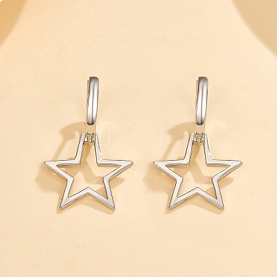 Simple 925 Sterling Silver Star Hoop Earrings BO3781-1