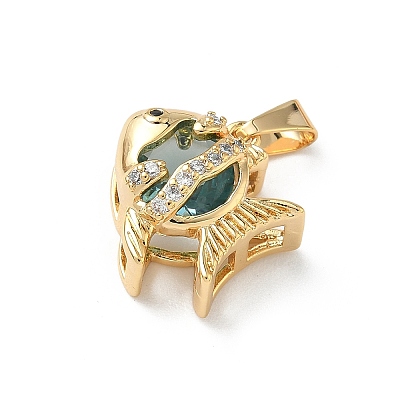 Brass Micro Pave Cubic Zirconia Fish Charms KK-Z136-49G-03-1