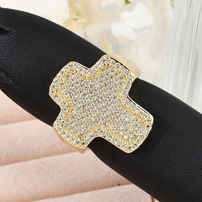 Brass Micro Pave Clear Cubic Zirconia Open Cuff Rings for Women RJEW-R011-03G-01-1