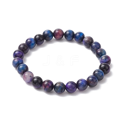 Natural Rainbow Tiger Eye Round Beads Stretch Bracelets for Women Men BJEW-JB11608-1