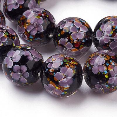 Handmade Inner Flower Lampwork Beads Strands LAMP-L072-D06-1