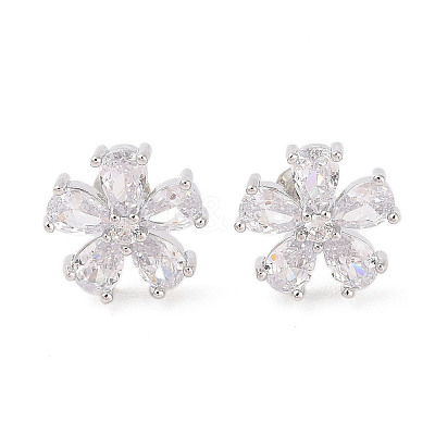 Rack Plating Brass Micro Pave Cubic Zirconia Stud Earrings EJEW-I304-07P-09-1