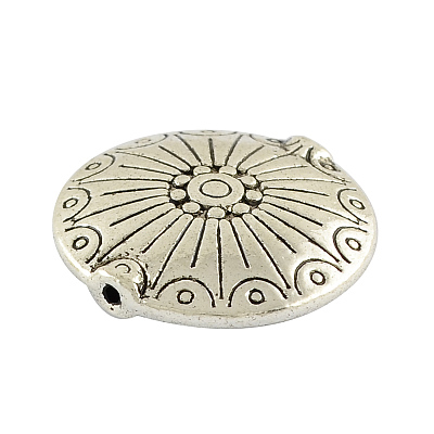 Tibetan Style Alloy Flat Round Carved Wheel Beads X-TIBEB-5720-AS-LF-1